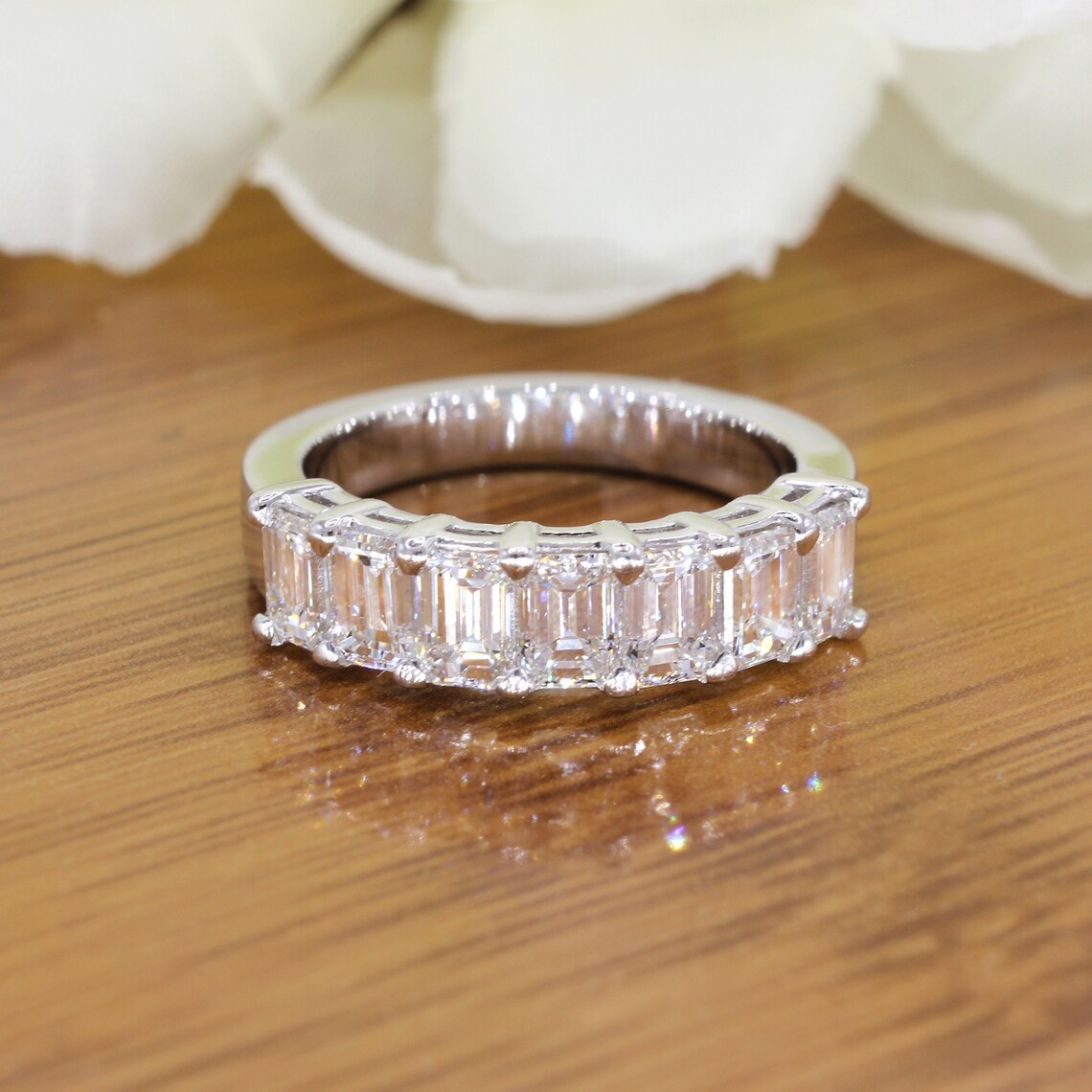 2.17 ct. Emerald Cut Diamond Wedding Band, 7 Stone Ring Anniversary Ring-VIRABYANI